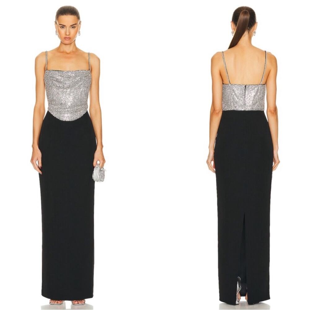 RETROFETE Jazlyn Crystal Embellished Cowl Neck Black Maxi Dress Size Medium